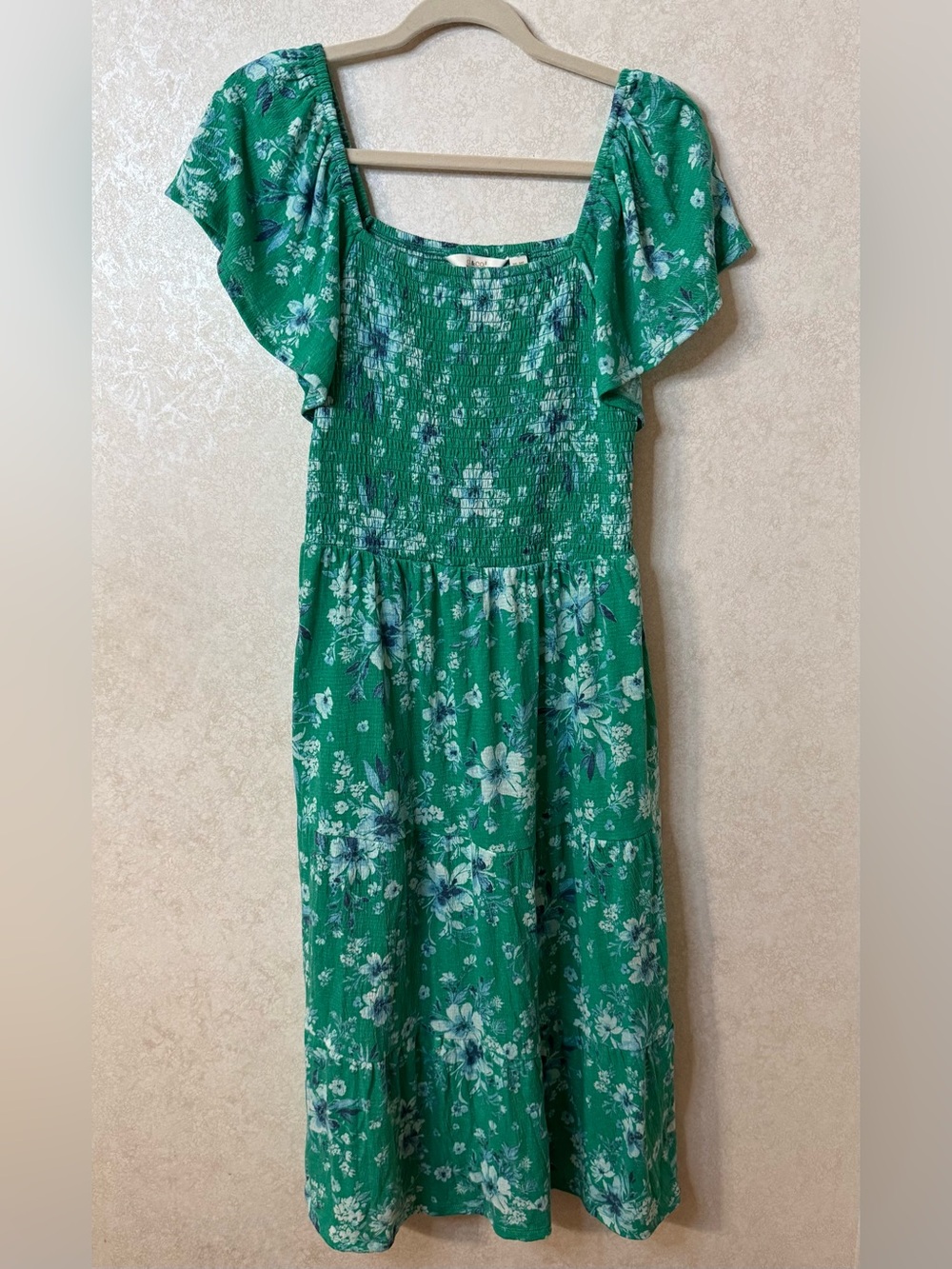 Green Floral Smocked Midi Dress